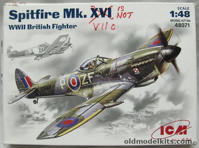 ICM 1/48 Spitfire Mk.XVI - RAF 74 Sqn Drope Germany April 1945 / Sqn Ldr K. Pniak (7 victories) No. 308 Krakow Sqn England Summer 1945, 48071 plastic model kit